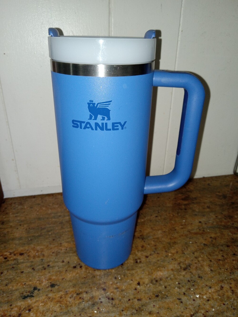 Stanley Light Blue Travel Mug with White Lid and Handle